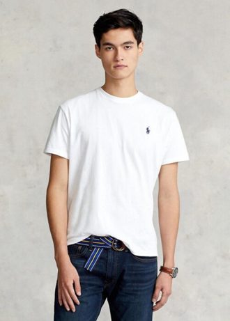 Bílé pánské trička Ralph Lauren Classic Fit Jersey s výstřihem
