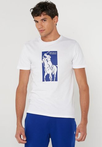 Bílá pánská trička Ralph Lauren s potiskem s výstřihem