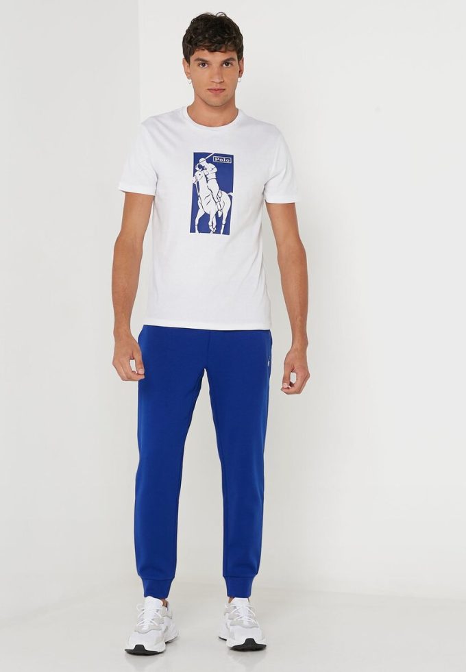 Bílá pánská trička Ralph Lauren s potiskem s výstřihem