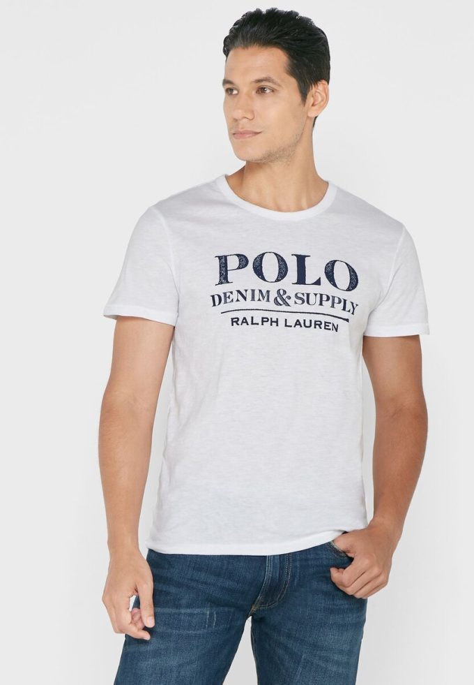 Bílá pánská trička Ralph Lauren Slogan Crew Neck Bílá pánská trička Ralph Lauren Slogan Crew Neck