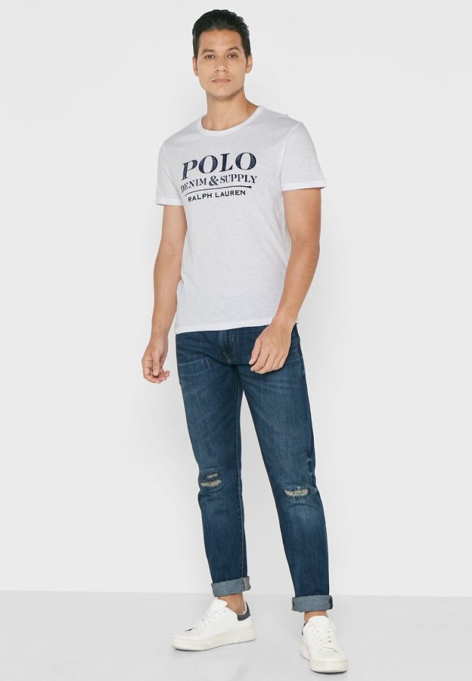 Bílá pánská trička Ralph Lauren Slogan Crew Neck Bílá pánská trička Ralph Lauren Slogan Crew Neck