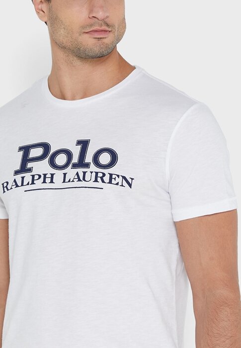 Bílá pánská trička s logem Ralph Lauren na hrudi Bílá pánská trička s logem Ralph Lauren na hrudi