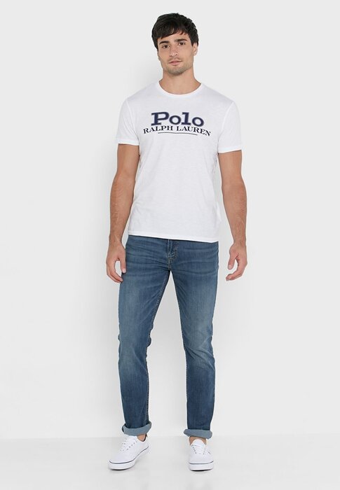 Bílá pánská trička s logem Ralph Lauren na hrudi Bílá pánská trička s logem Ralph Lauren na hrudi