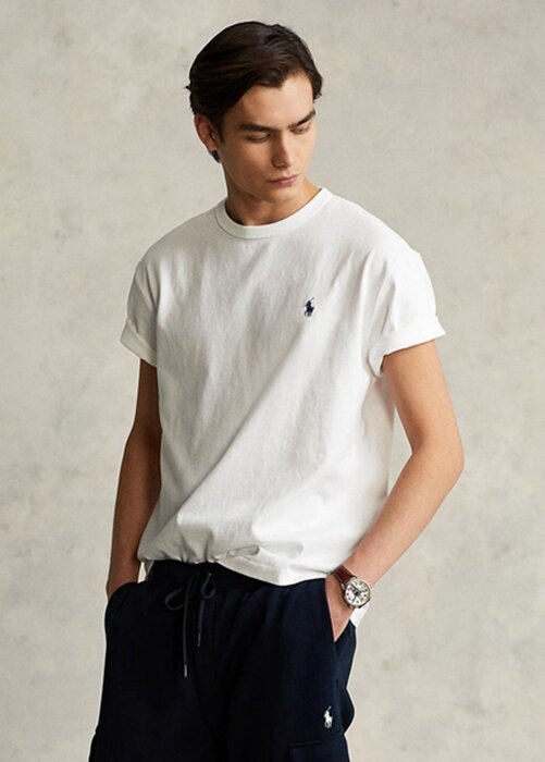 Bílá pánská trička trička Ralph Lauren Classic Fit těžké váhy Bílá pánská trička trička Ralph Lauren Classic Fit těžké váhy