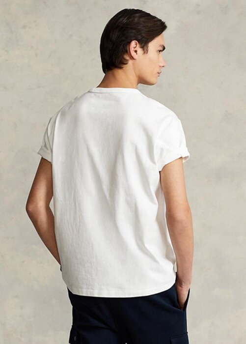 Bílá pánská trička trička Ralph Lauren Classic Fit těžké váhy Bílá pánská trička trička Ralph Lauren Classic Fit těžké váhy