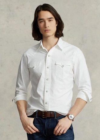 Bílé pánské westernové košile Ralph Lauren Classic Fit Oxford