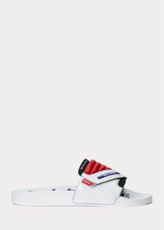 Bílo/červené pánské moto pantofle Ralph Lauren s barevným blokováním kůže