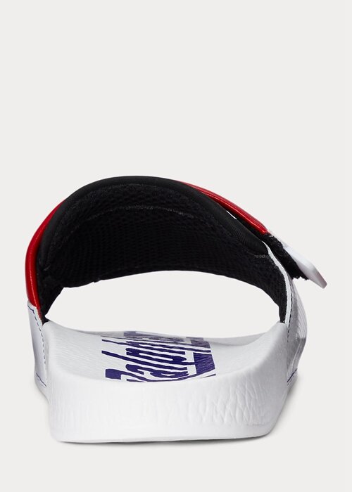 Bílo/červené pánské moto pantofle Ralph Lauren s barevným blokováním kůže Bílo/červené pánské moto pantofle Ralph Lauren s barevným blokováním kůže