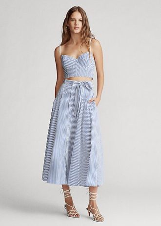 Bílo/modré dámské pruhované bavlněné sukně A-Line Ralph Lauren