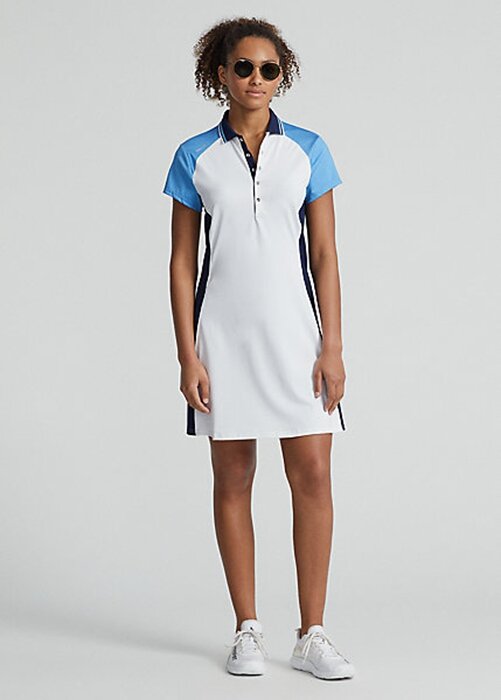 Bílo/modré dámské strečové šaty Ralph Lauren s barevným blokováním Bílo/modré dámské strečové šaty Ralph Lauren s barevným blokováním