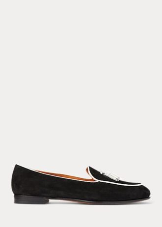 Béžové/bílé dámské kozí semišové mokasíny Ralph Lauren Laurel Tassel