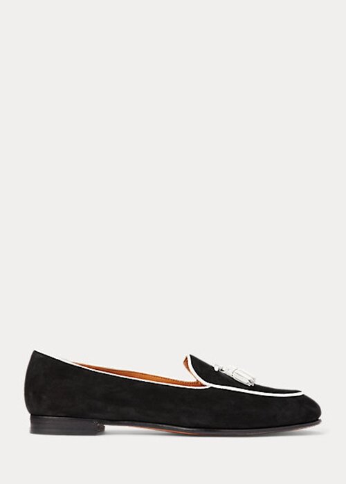 Béžové/bílé dámské kozí semišové mokasíny Ralph Lauren Laurel Tassel Béžové/bílé dámské kozí semišové mokasíny Ralph Lauren Laurel Tassel