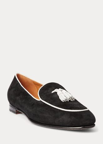 Béžové/bílé dámské kozí semišové mokasíny Ralph Lauren Laurel Tassel