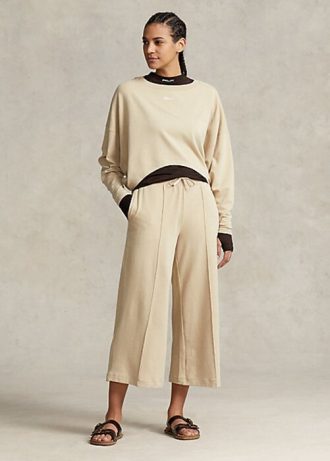 Béžové dámské široké fleecové kalhoty Ralph Lauren Cropped