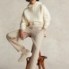 Béžové dámské kalhoty s kabelovým prošívaným logem Ralph Lauren Béžové dámské kalhoty s kabelovým prošívaným logem Ralph Lauren