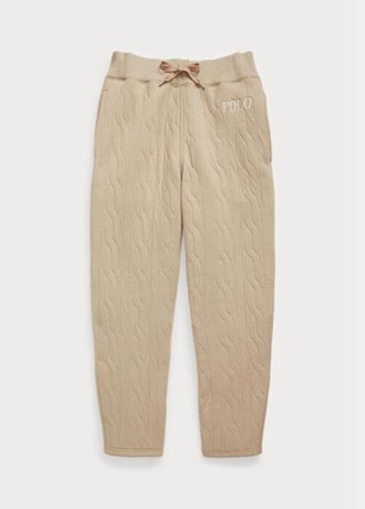 Béžové dámské kalhoty s kabelovým prošívaným logem Ralph Lauren