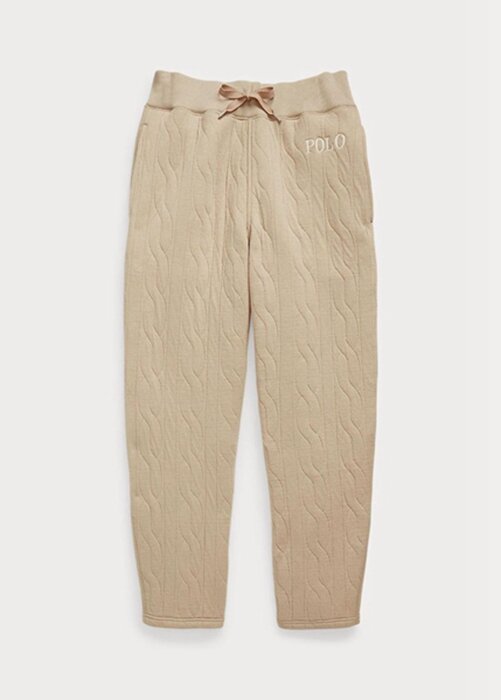 Béžové dámské kalhoty s kabelovým prošívaným logem Ralph Lauren Béžové dámské kalhoty s kabelovým prošívaným logem Ralph Lauren