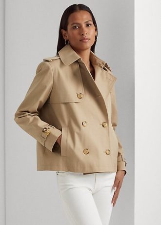 Béžové dámské krátké dvouřadé kabáty Ralph Lauren