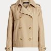 Béžové dámské krátké dvouřadé kabáty Ralph Lauren