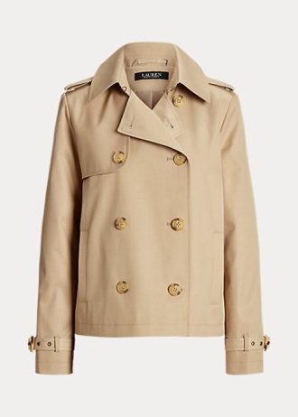 Béžové dámské krátké dvouřadé kabáty Ralph Lauren