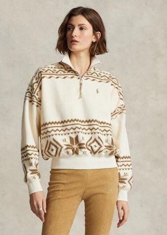 Béžové dámské mikiny Ralph Lauren Tonal Fleece Pullover s motivem Fair Isle