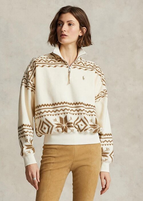 Béžové dámské mikiny Ralph Lauren Tonal Fleece Pullover s motivem Fair Isle Béžové dámské mikiny Ralph Lauren Tonal Fleece Pullover s motivem Fair Isle