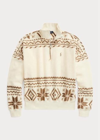 Béžové dámské mikiny Ralph Lauren Tonal Fleece Pullover s motivem Fair Isle