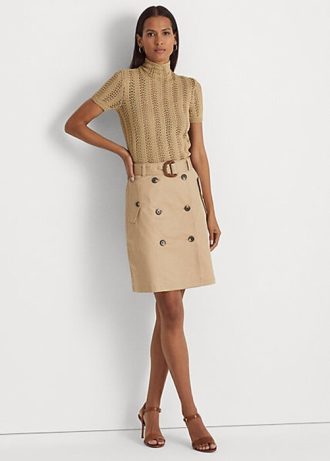 Béžové dámské sukně Ralph Lauren Belted Micro-Sanded Twill