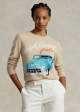 Béžové dámské svetry Ralph Lauren ar-Motif Cashmere-Blend