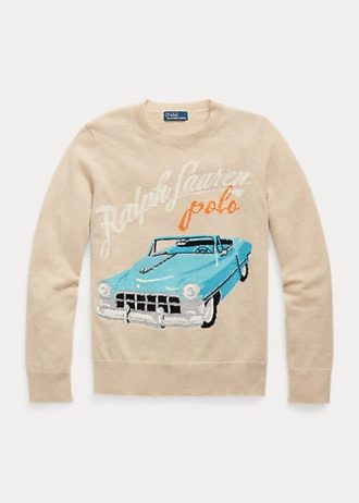 Béžové dámské svetry Ralph Lauren ar-Motif Cashmere-Blend