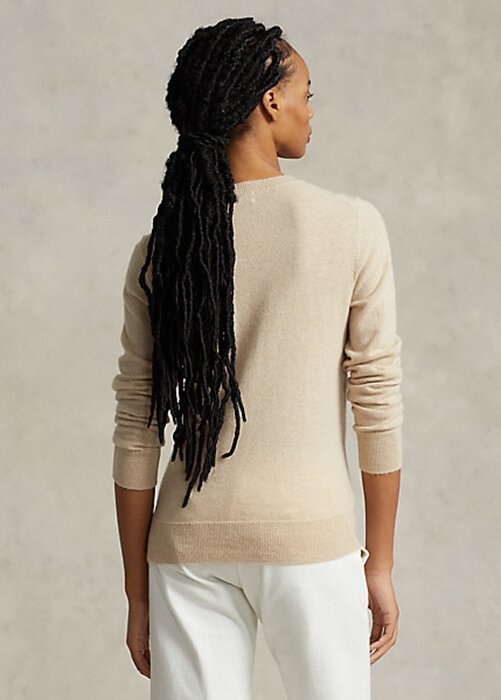 Béžové dámské svetry Ralph Lauren ar-Motif Cashmere-Blend Béžové dámské svetry Ralph Lauren ar-Motif Cashmere-Blend