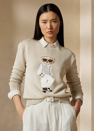 Béžové dámské svetry Ralph Lauren Cable Bear Silk