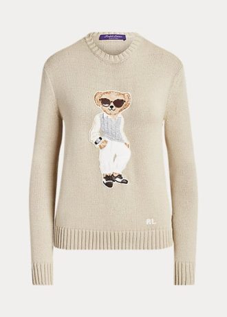 Béžové dámské svetry Ralph Lauren Cable Bear Silk