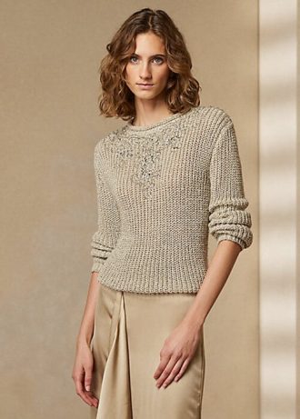 Béžové dámské svetry Ralph Lauren zdobené hedvábným rolákem