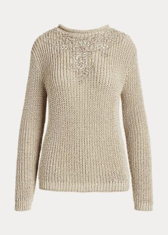 Béžové dámské svetry Ralph Lauren zdobené hedvábným rolákem