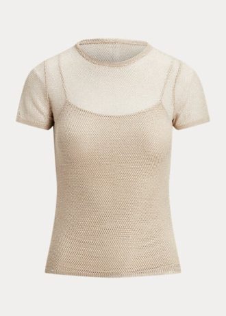 Béžové dámské svetry s krátkým rukávem Ralph Lauren ze síťoviny