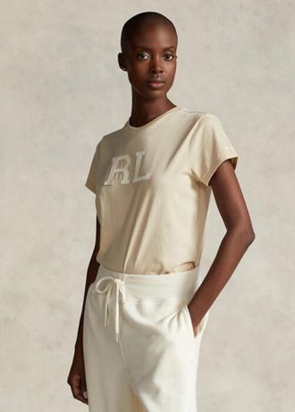 Béžová dámská trička Jersey Ralph Lauren Rl-semiš-nášivka