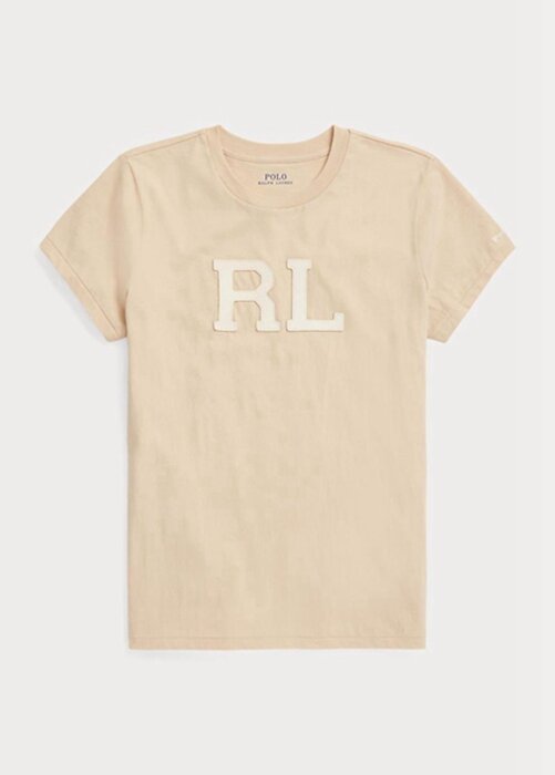 Béžová dámská trička Jersey Ralph Lauren Rl-semiš-nášivka Béžová dámská trička Jersey Ralph Lauren Rl-semiš-nášivka