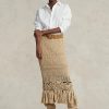 Béžové dámské třásňové sukně Ralph Lauren Pointelle pletené Macrame
