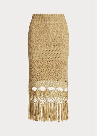 Béžové dámské třásňové sukně Ralph Lauren Pointelle pletené Macrame