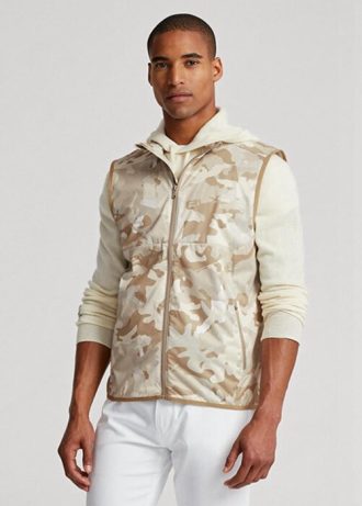 Béžové pánské golfové bundy Ralph Lauren Golf-camo vodoodpudivé sbalitelné vesty