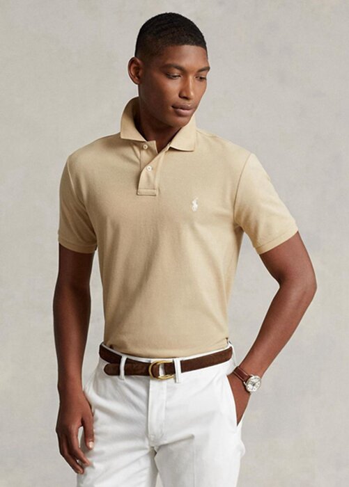 Béžové pánské polokošile Slim Fit Mesh Ralph Lauren Custom Béžové pánské polokošile Slim Fit Mesh Ralph Lauren Custom