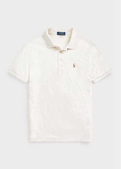 Béžové pánské polokošile z měkké bavlny Ralph Lauren Custom Slim Fit Béžové pánské polokošile z měkké bavlny Ralph Lauren Custom Slim Fit