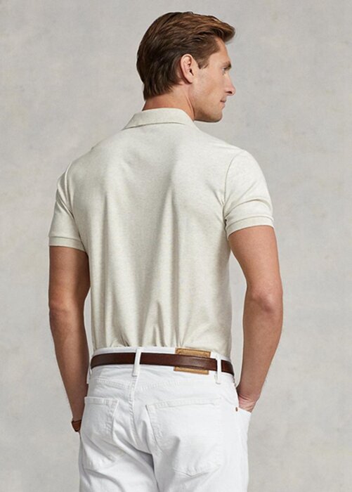 Béžové pánské polokošile z měkké bavlny Ralph Lauren Custom Slim Fit Béžové pánské polokošile z měkké bavlny Ralph Lauren Custom Slim Fit