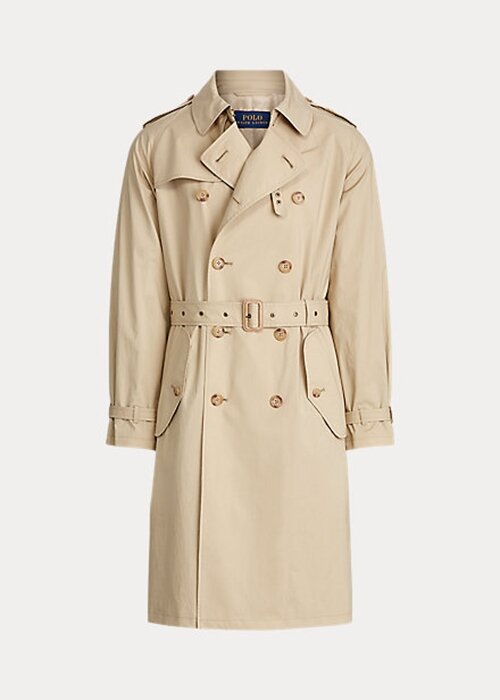 Béžové pánské strečové bavlněné trenčkoty Ralph Lauren Béžové pánské strečové bavlněné trenčkoty Ralph Lauren
