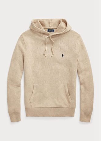 Béžové pánské svetry Ralph Lauren z bavlny s texturou a kapucí