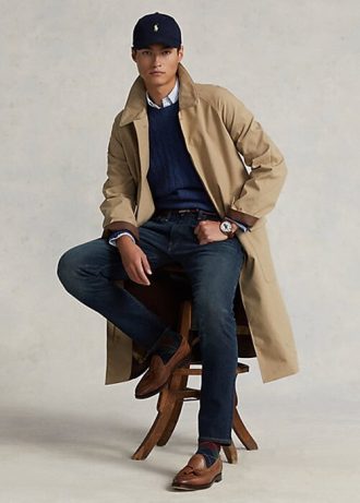 Béžové pánské vycházkové tkané bavlněné kabáty Ralph Lauren