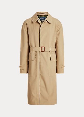Béžové pánské vycházkové tkané bavlněné kabáty Ralph Lauren