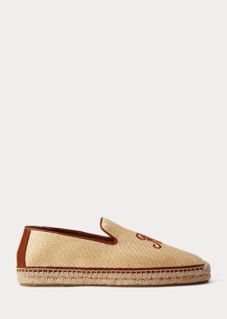 Béžové pánské vyšívané plátěné mokasíny Ralph Lauren