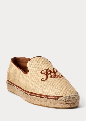 Béžové pánské vyšívané plátěné mokasíny Ralph Lauren